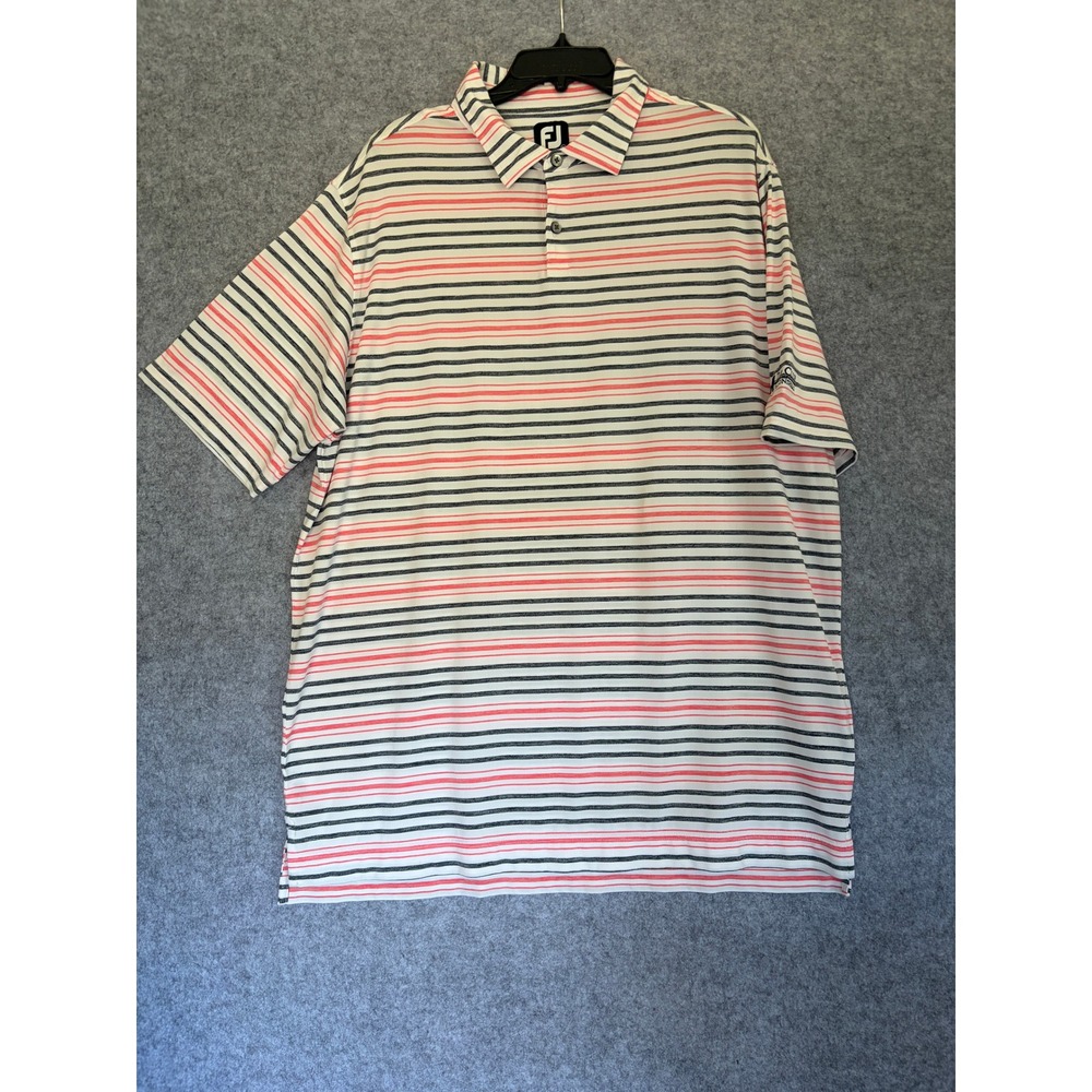 FootJoy Mens ProDry Striped Golf Polo Shirt XL White Navy Pink Diamondhead Logo